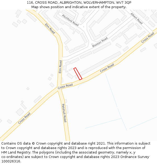 116, CROSS ROAD, ALBRIGHTON, WOLVERHAMPTON, WV7 3QP: Location map and indicative extent of plot