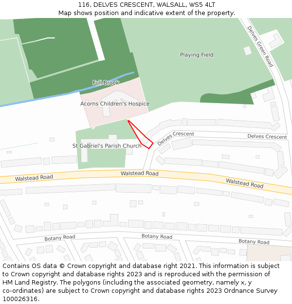 116, DELVES CRESCENT, WALSALL, WS5 4LT: Location map and indicative extent of plot