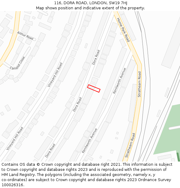 116, DORA ROAD, LONDON, SW19 7HJ: Location map and indicative extent of plot