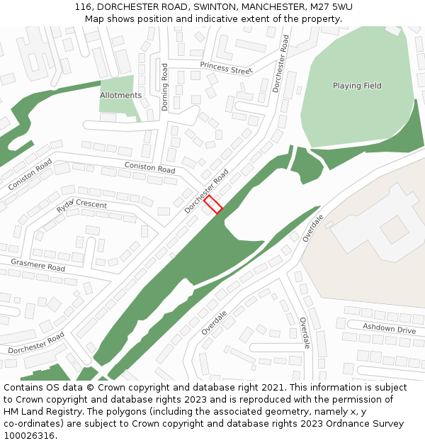 116, DORCHESTER ROAD, SWINTON, MANCHESTER, M27 5WU: Location map and indicative extent of plot