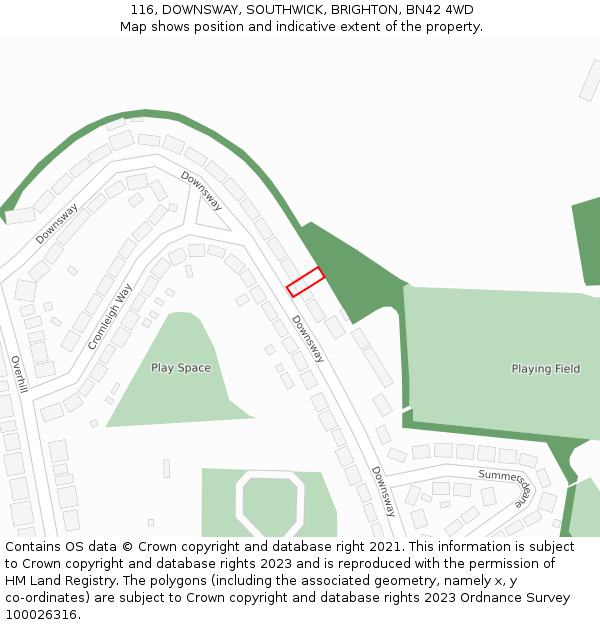 116, DOWNSWAY, SOUTHWICK, BRIGHTON, BN42 4WD: Location map and indicative extent of plot