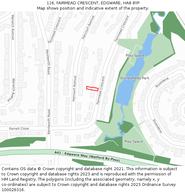 116, FAIRMEAD CRESCENT, EDGWARE, HA8 8YP: Location map and indicative extent of plot