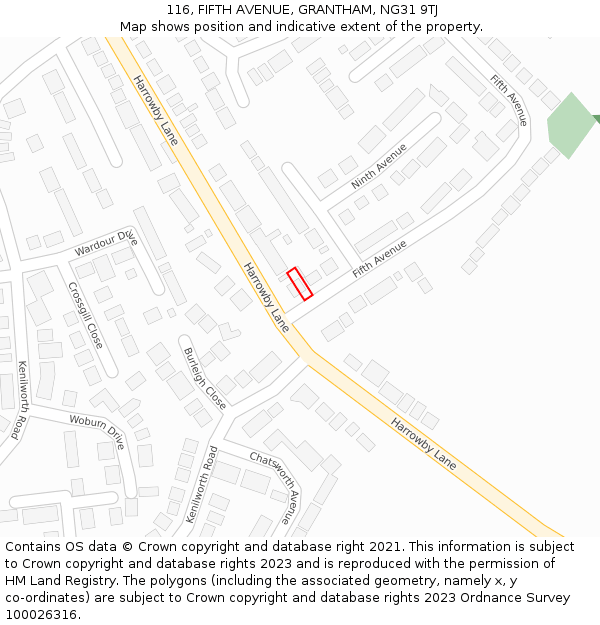 116, FIFTH AVENUE, GRANTHAM, NG31 9TJ: Location map and indicative extent of plot