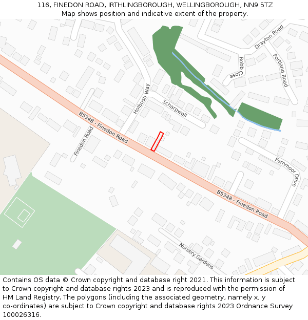 116, FINEDON ROAD, IRTHLINGBOROUGH, WELLINGBOROUGH, NN9 5TZ: Location map and indicative extent of plot