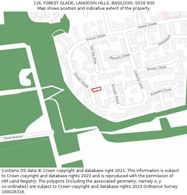 116, FOREST GLADE, LANGDON HILLS, BASILDON, SS16 6SX: Location map and indicative extent of plot
