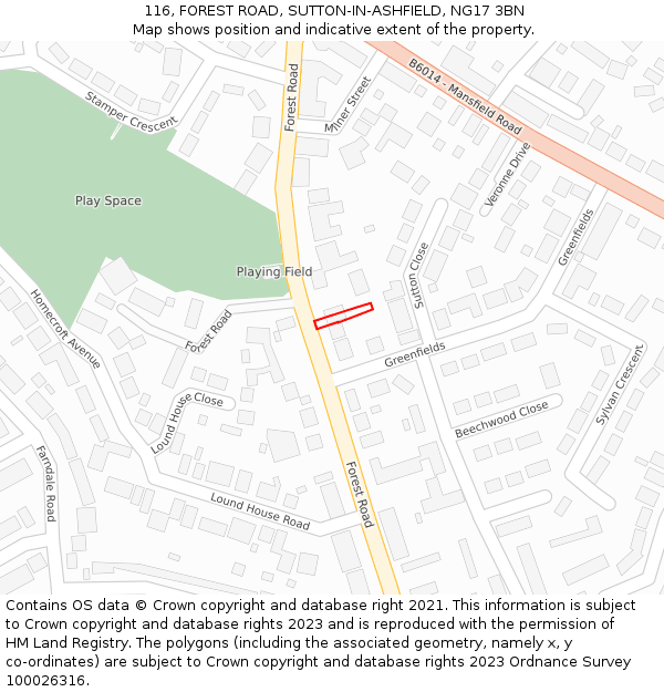 116, FOREST ROAD, SUTTON-IN-ASHFIELD, NG17 3BN: Location map and indicative extent of plot