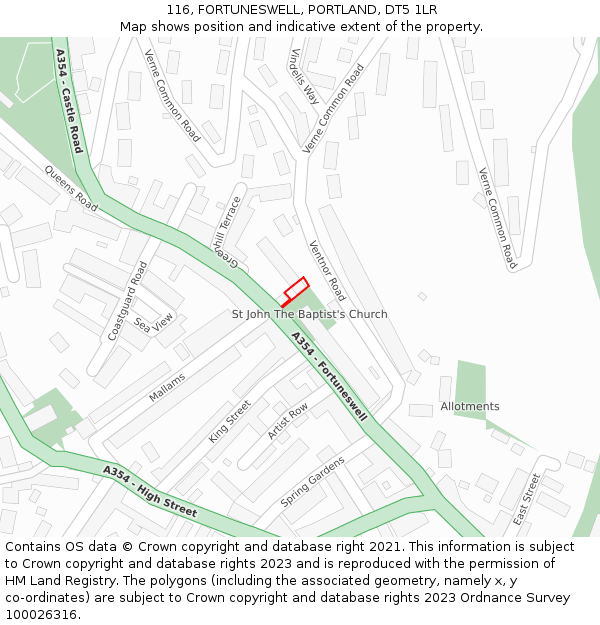 116, FORTUNESWELL, PORTLAND, DT5 1LR: Location map and indicative extent of plot