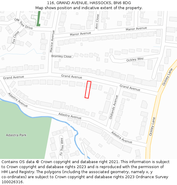 116, GRAND AVENUE, HASSOCKS, BN6 8DG: Location map and indicative extent of plot