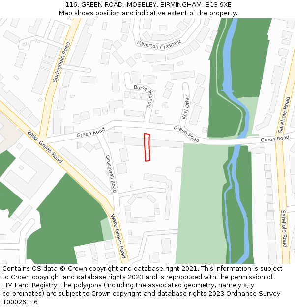 116, GREEN ROAD, MOSELEY, BIRMINGHAM, B13 9XE: Location map and indicative extent of plot