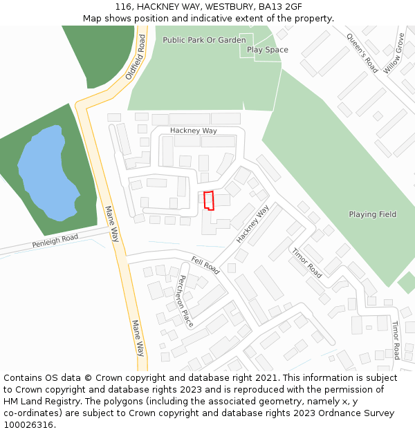 116, HACKNEY WAY, WESTBURY, BA13 2GF: Location map and indicative extent of plot