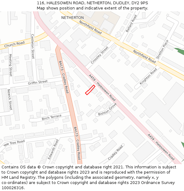 116, HALESOWEN ROAD, NETHERTON, DUDLEY, DY2 9PS: Location map and indicative extent of plot