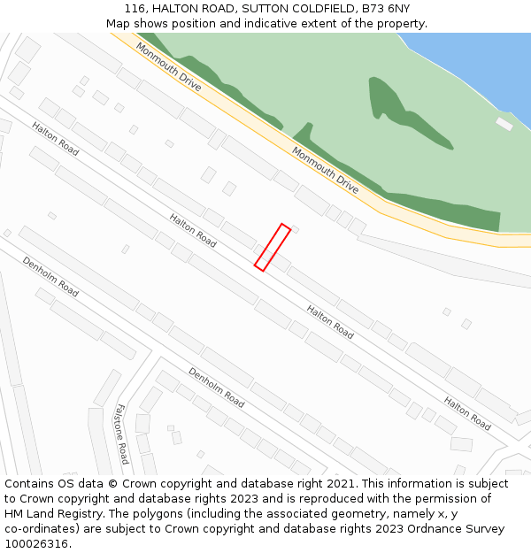 116, HALTON ROAD, SUTTON COLDFIELD, B73 6NY: Location map and indicative extent of plot