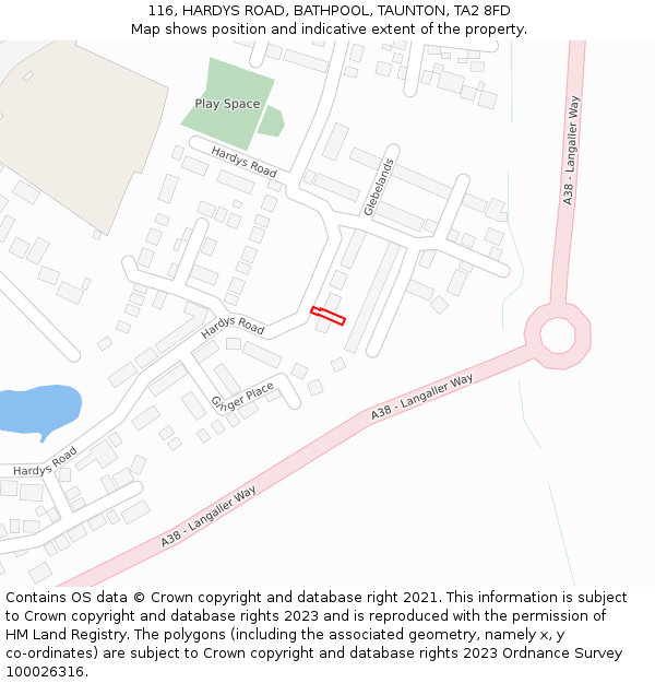 116, HARDYS ROAD, BATHPOOL, TAUNTON, TA2 8FD: Location map and indicative extent of plot