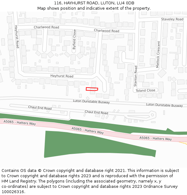 116, HAYHURST ROAD, LUTON, LU4 0DB: Location map and indicative extent of plot