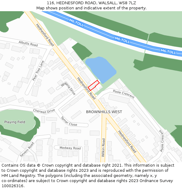 116, HEDNESFORD ROAD, WALSALL, WS8 7LZ: Location map and indicative extent of plot