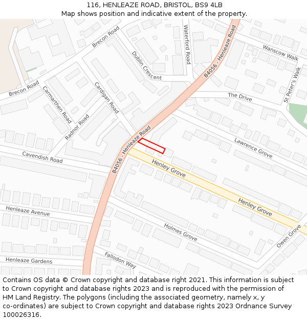 116, HENLEAZE ROAD, BRISTOL, BS9 4LB: Location map and indicative extent of plot