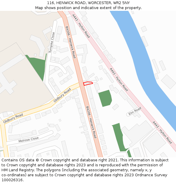 116, HENWICK ROAD, WORCESTER, WR2 5NY: Location map and indicative extent of plot