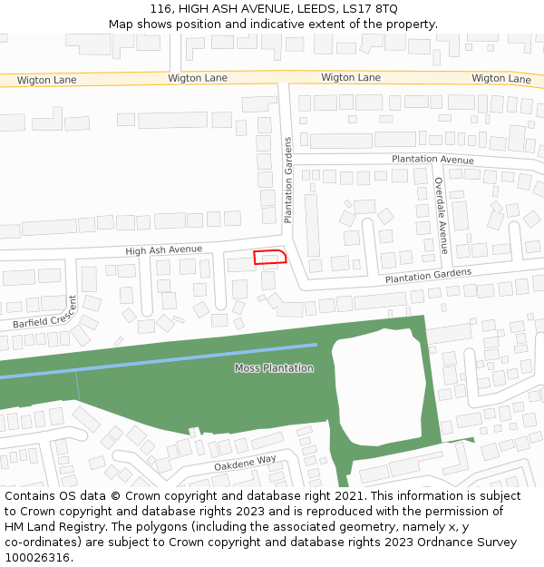 116, HIGH ASH AVENUE, LEEDS, LS17 8TQ: Location map and indicative extent of plot