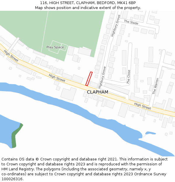 116, HIGH STREET, CLAPHAM, BEDFORD, MK41 6BP: Location map and indicative extent of plot