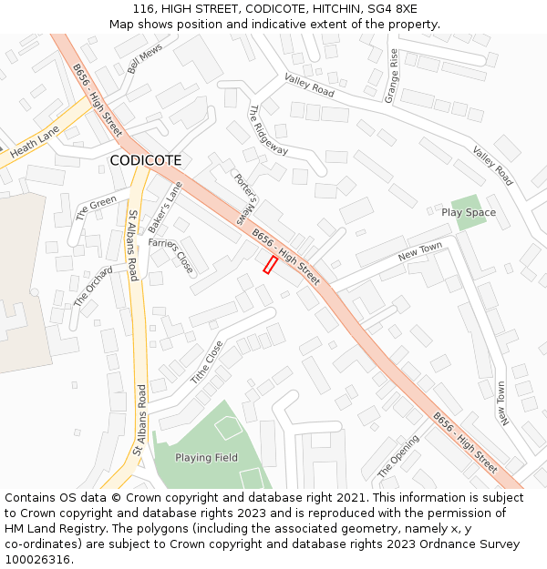 116, HIGH STREET, CODICOTE, HITCHIN, SG4 8XE: Location map and indicative extent of plot