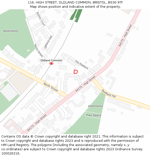 116, HIGH STREET, OLDLAND COMMON, BRISTOL, BS30 9TF: Location map and indicative extent of plot