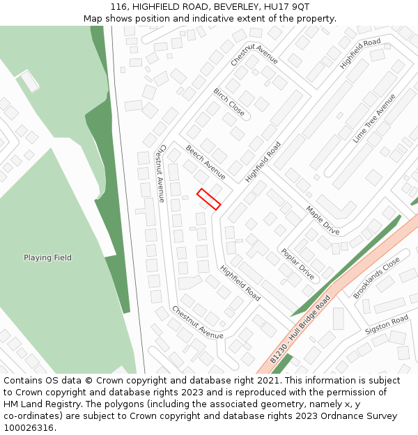 116, HIGHFIELD ROAD, BEVERLEY, HU17 9QT: Location map and indicative extent of plot