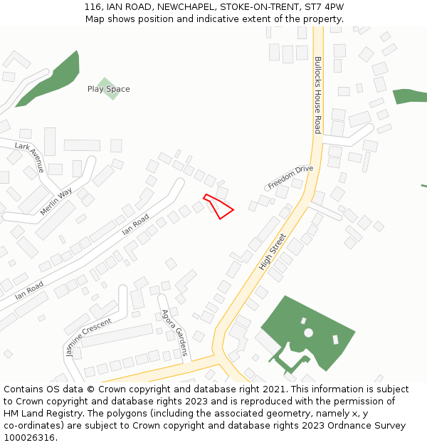 116, IAN ROAD, NEWCHAPEL, STOKE-ON-TRENT, ST7 4PW: Location map and indicative extent of plot