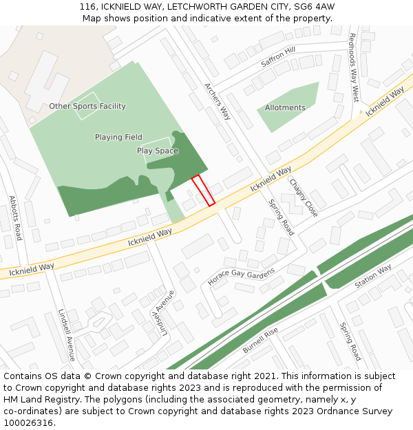 116, ICKNIELD WAY, LETCHWORTH GARDEN CITY, SG6 4AW: Location map and indicative extent of plot