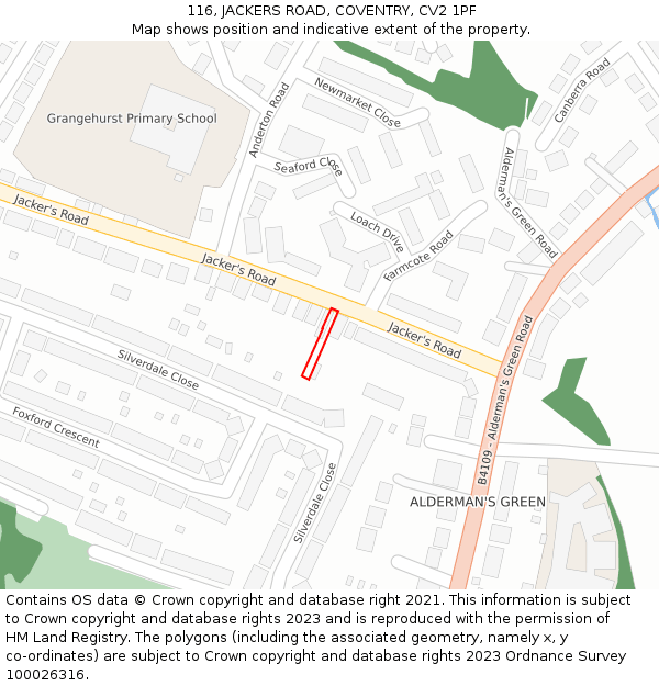 116, JACKERS ROAD, COVENTRY, CV2 1PF: Location map and indicative extent of plot