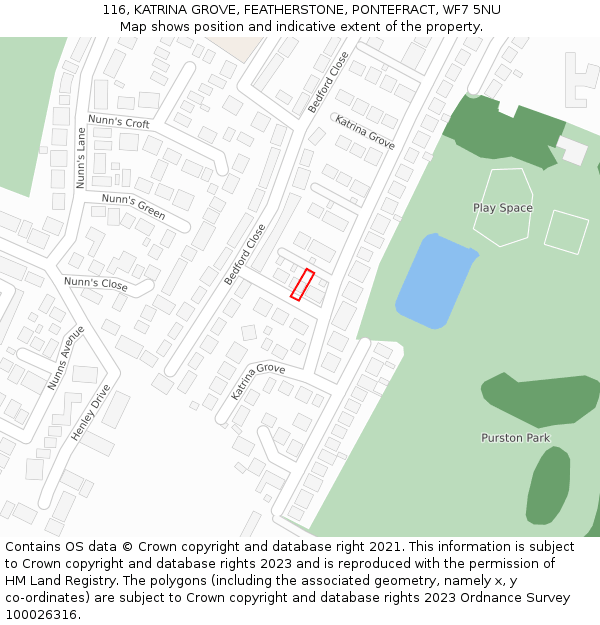 116, KATRINA GROVE, FEATHERSTONE, PONTEFRACT, WF7 5NU: Location map and indicative extent of plot