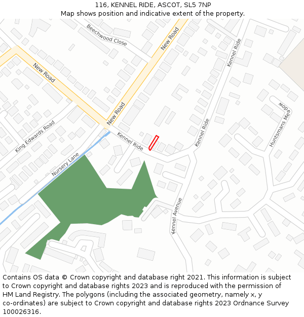 116, KENNEL RIDE, ASCOT, SL5 7NP: Location map and indicative extent of plot