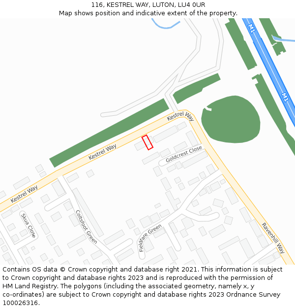 116, KESTREL WAY, LUTON, LU4 0UR: Location map and indicative extent of plot