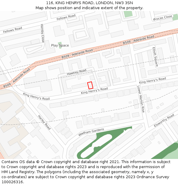 116, KING HENRYS ROAD, LONDON, NW3 3SN: Location map and indicative extent of plot