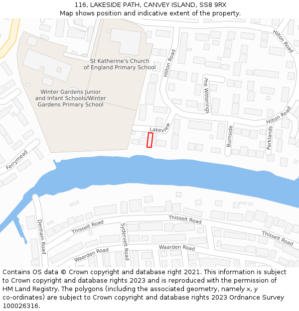 116, LAKESIDE PATH, CANVEY ISLAND, SS8 9RX: Location map and indicative extent of plot