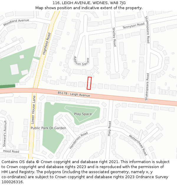 116, LEIGH AVENUE, WIDNES, WA8 7JG: Location map and indicative extent of plot