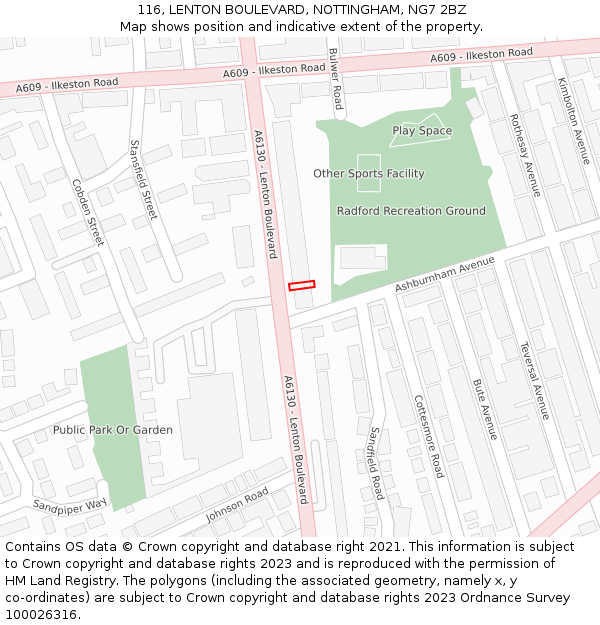 116, LENTON BOULEVARD, NOTTINGHAM, NG7 2BZ: Location map and indicative extent of plot