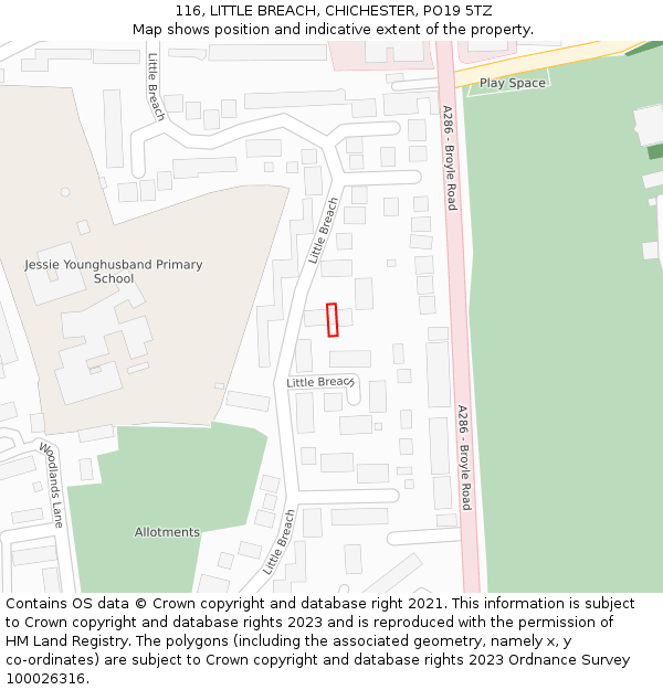 116, LITTLE BREACH, CHICHESTER, PO19 5TZ: Location map and indicative extent of plot