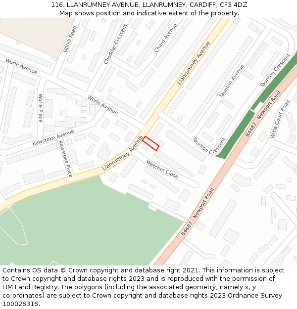 116, LLANRUMNEY AVENUE, LLANRUMNEY, CARDIFF, CF3 4DZ: Location map and indicative extent of plot