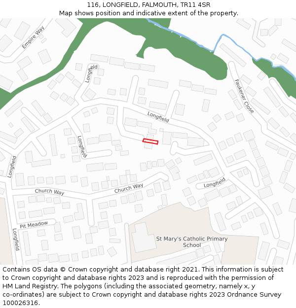 116, LONGFIELD, FALMOUTH, TR11 4SR: Location map and indicative extent of plot