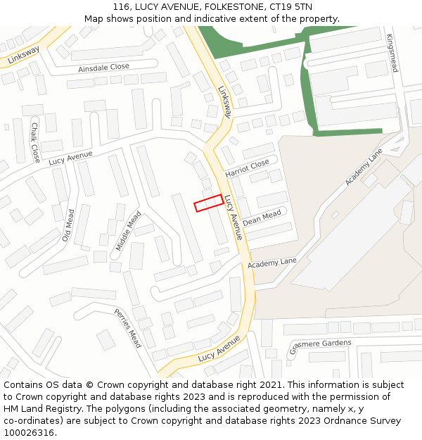 116, LUCY AVENUE, FOLKESTONE, CT19 5TN: Location map and indicative extent of plot