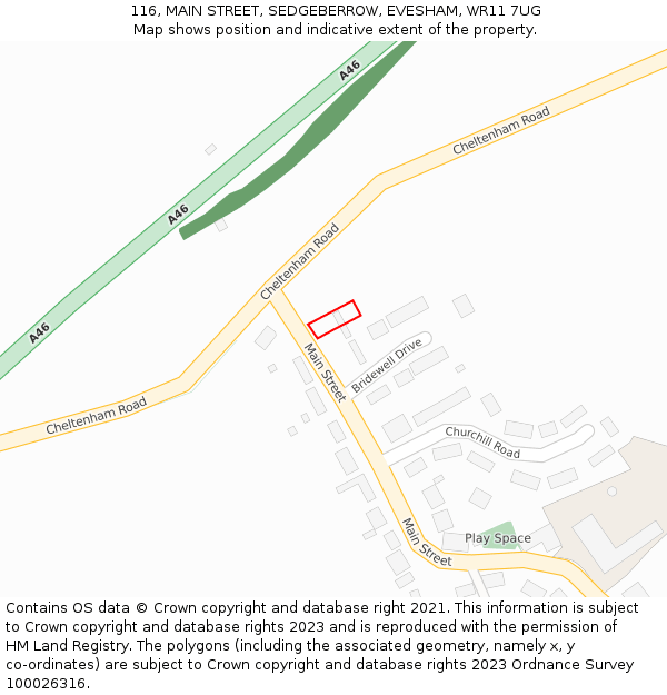 116, MAIN STREET, SEDGEBERROW, EVESHAM, WR11 7UG: Location map and indicative extent of plot