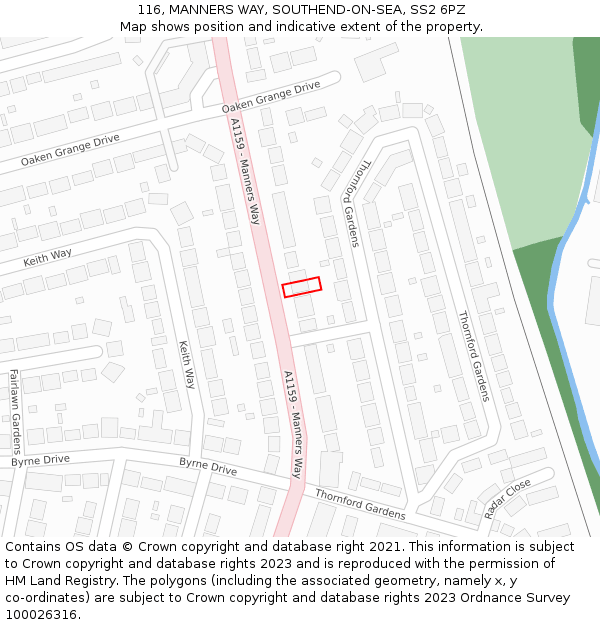 116, MANNERS WAY, SOUTHEND-ON-SEA, SS2 6PZ: Location map and indicative extent of plot