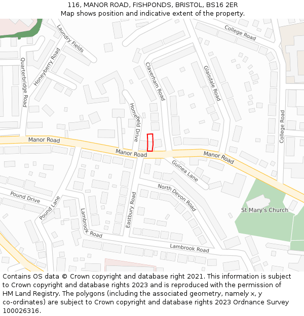 116, MANOR ROAD, FISHPONDS, BRISTOL, BS16 2ER: Location map and indicative extent of plot