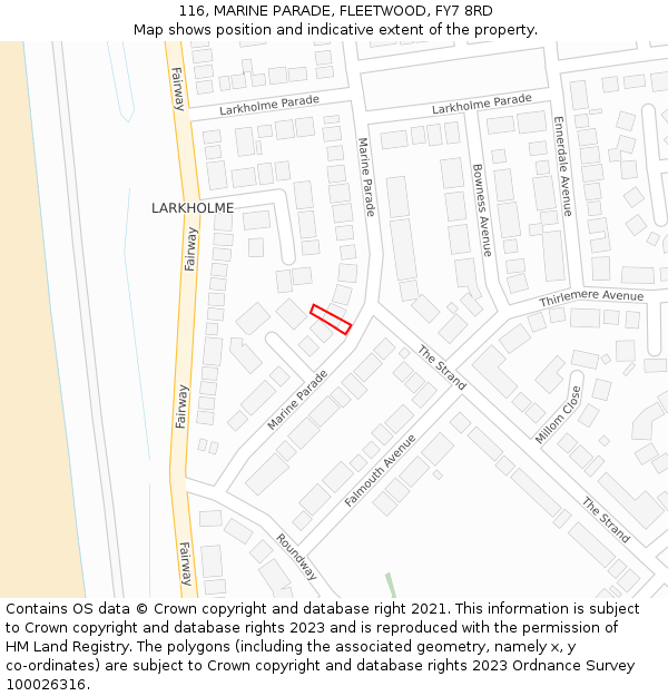 116, MARINE PARADE, FLEETWOOD, FY7 8RD: Location map and indicative extent of plot