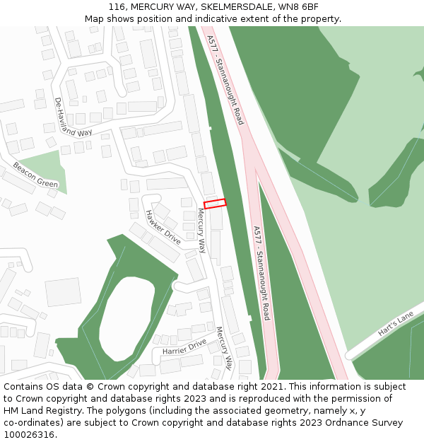 116, MERCURY WAY, SKELMERSDALE, WN8 6BF: Location map and indicative extent of plot