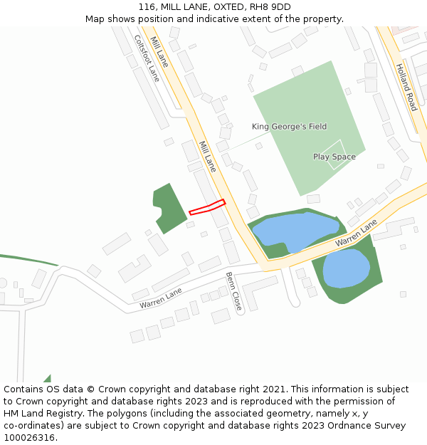 116, MILL LANE, OXTED, RH8 9DD: Location map and indicative extent of plot