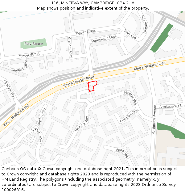 116, MINERVA WAY, CAMBRIDGE, CB4 2UA: Location map and indicative extent of plot