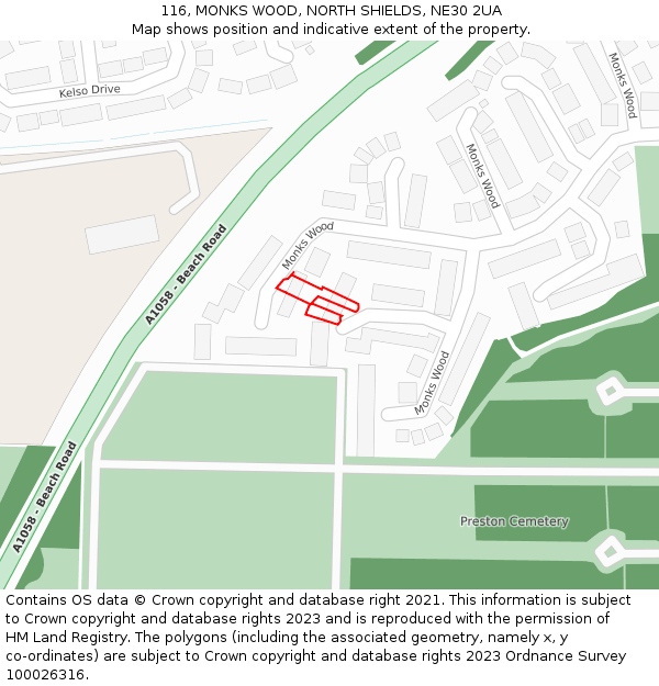 116, MONKS WOOD, NORTH SHIELDS, NE30 2UA: Location map and indicative extent of plot