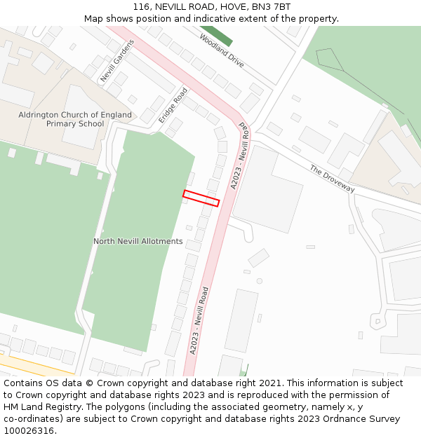 116, NEVILL ROAD, HOVE, BN3 7BT: Location map and indicative extent of plot