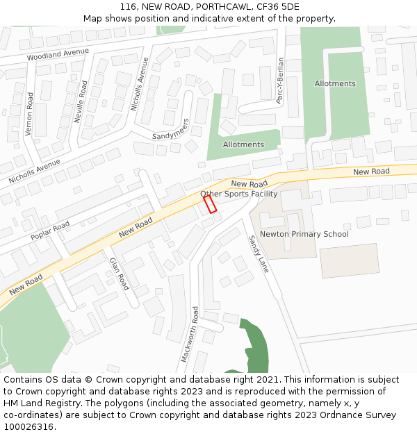 116, NEW ROAD, PORTHCAWL, CF36 5DE: Location map and indicative extent of plot